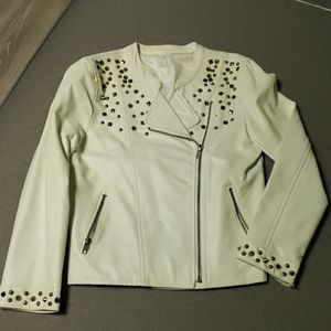 White Faux Leather Stud Jacket